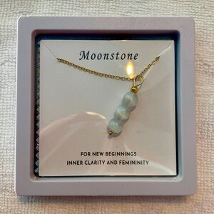 Moonstone gift necklace. New in sealed package. Goldtone chain.